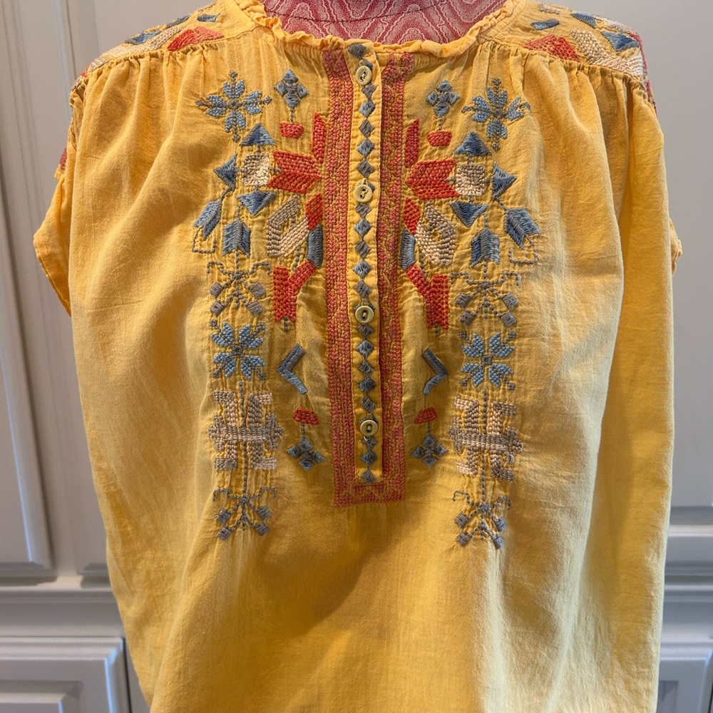 Johnny Was Yellow Embroidered Blouse